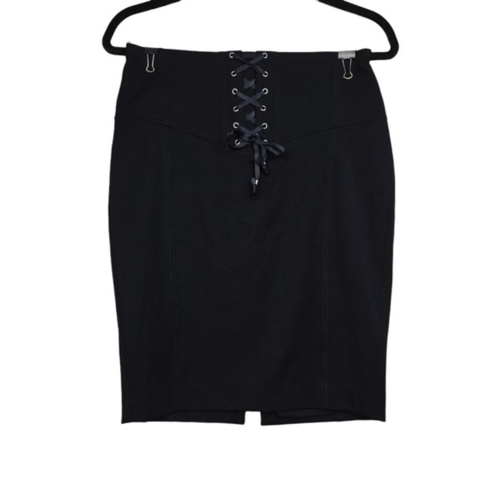 Express Womens Black Ribbon Lace Up High Waisted Pencil Skirt Size 4 NWOT